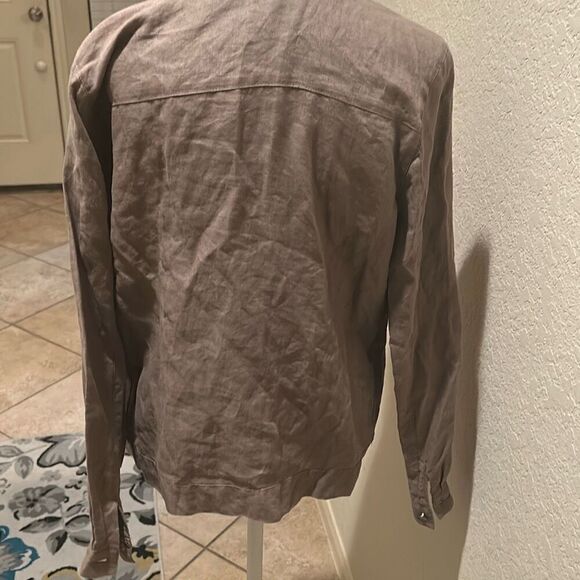 Gold Hawk Women's S Linen Shirt Jacket Taupe Beige Natural Lagenlook Earthy Boho - Picture 3 of 11